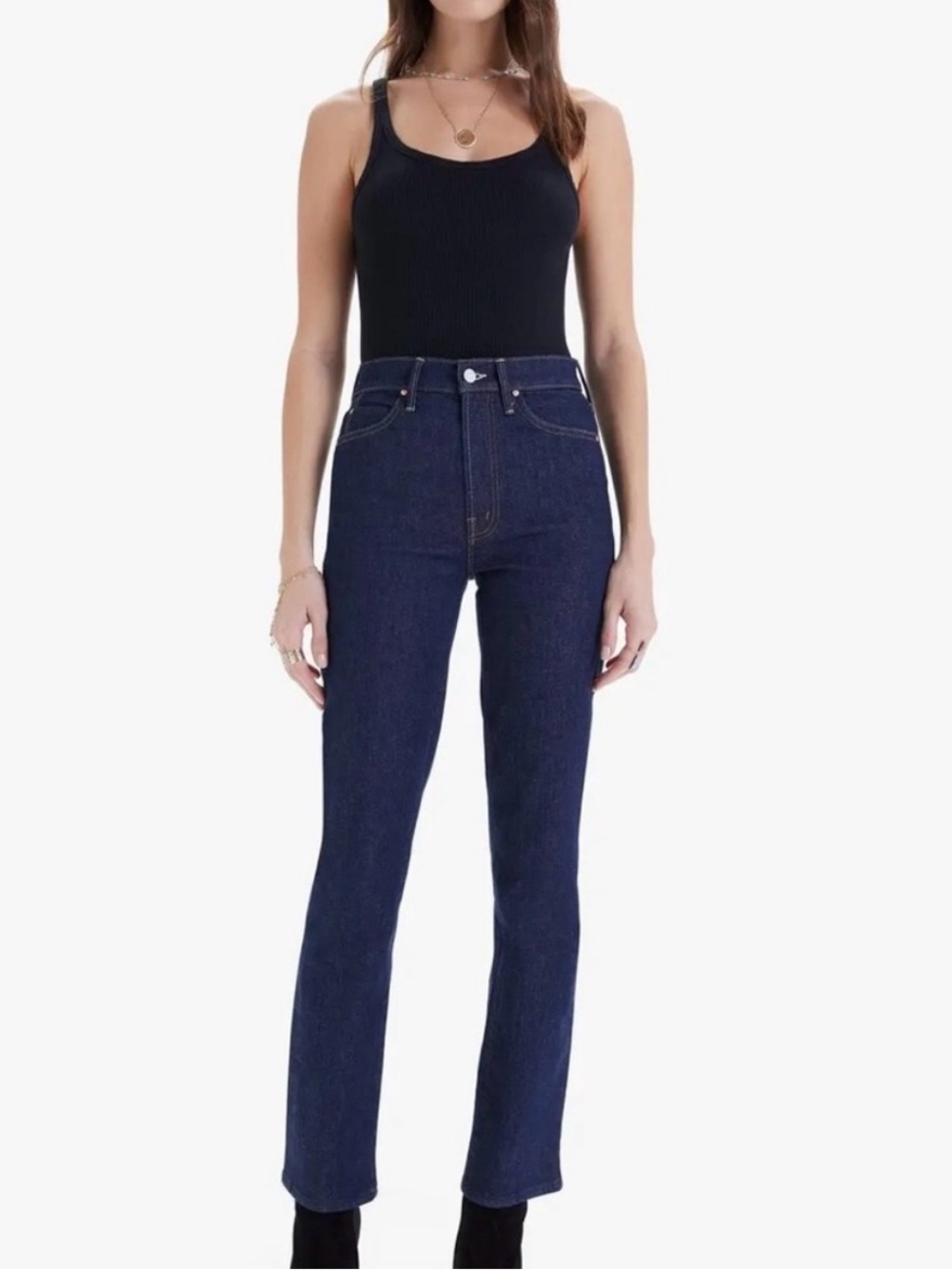 MOTHER High-Rise Straight Jeans in Dark Indigo
